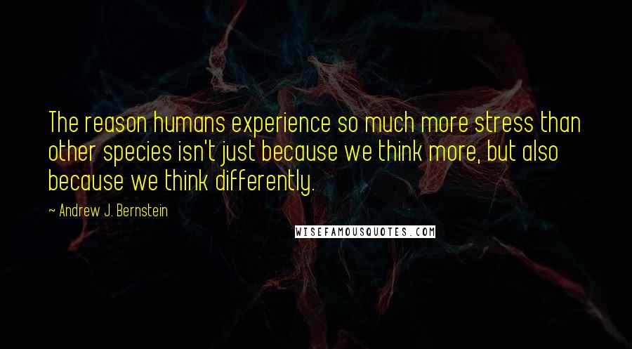 Andrew J. Bernstein Quotes: The reason humans experience so much more stress than other species isn't just because we think more, but also because we think differently.