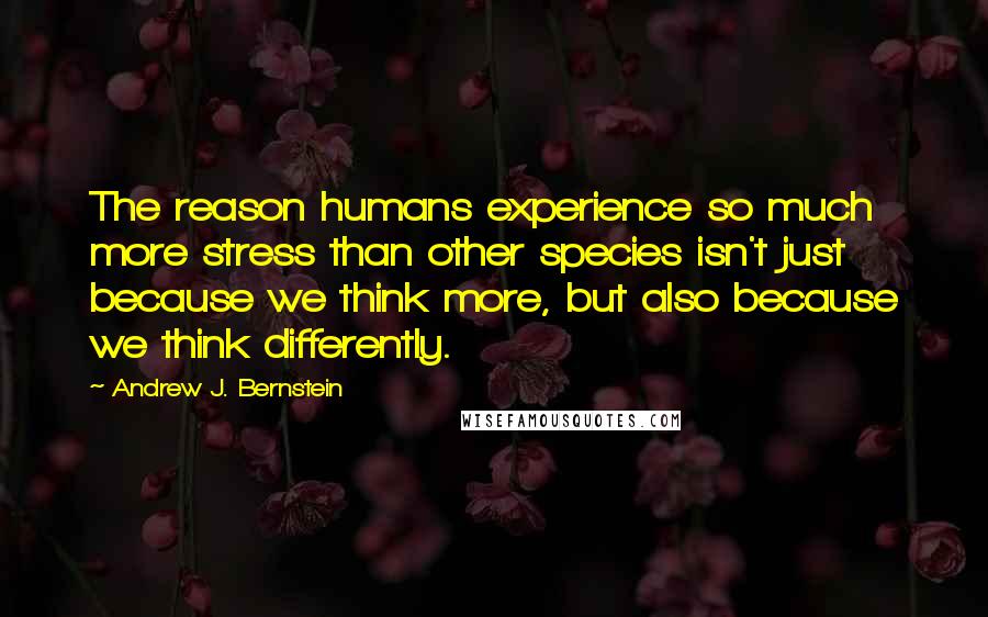 Andrew J. Bernstein Quotes: The reason humans experience so much more stress than other species isn't just because we think more, but also because we think differently.