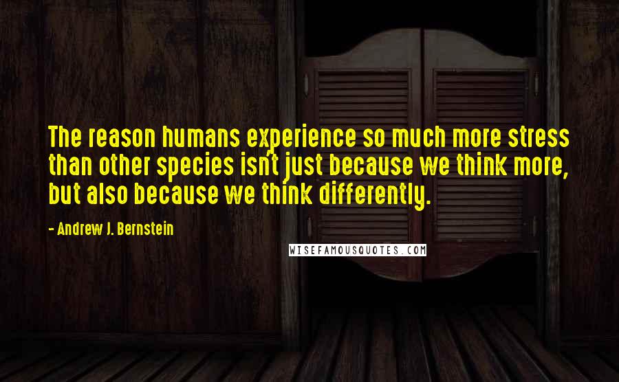 Andrew J. Bernstein Quotes: The reason humans experience so much more stress than other species isn't just because we think more, but also because we think differently.