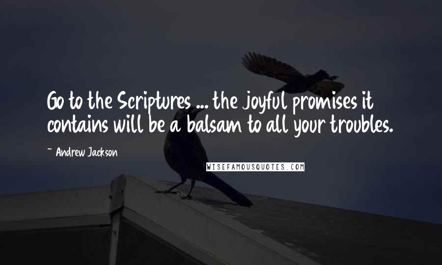 Andrew Jackson Quotes: Go to the Scriptures ... the joyful promises it contains will be a balsam to all your troubles.