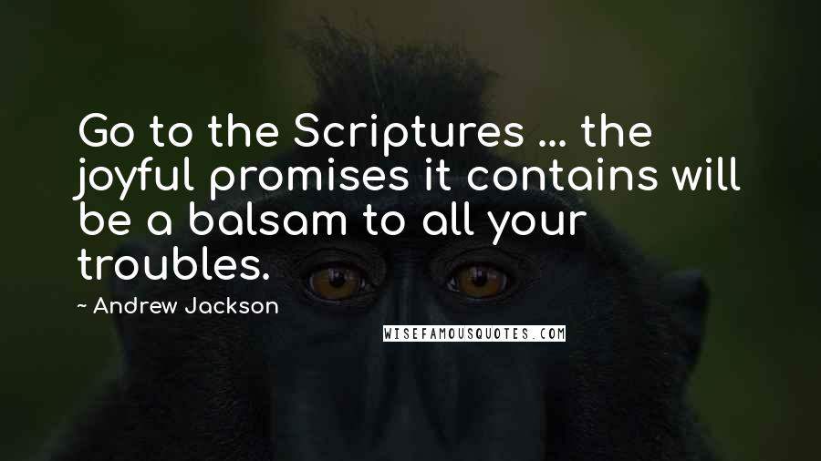 Andrew Jackson Quotes: Go to the Scriptures ... the joyful promises it contains will be a balsam to all your troubles.