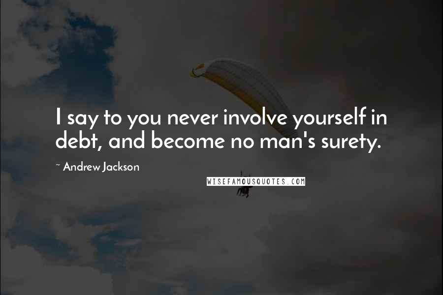 Andrew Jackson Quotes: I say to you never involve yourself in debt, and become no man's surety.