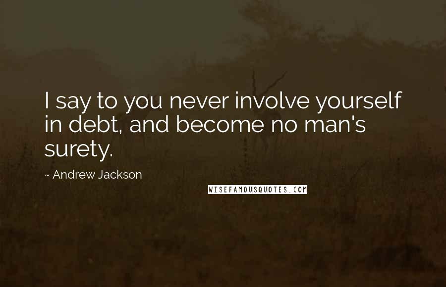 Andrew Jackson Quotes: I say to you never involve yourself in debt, and become no man's surety.