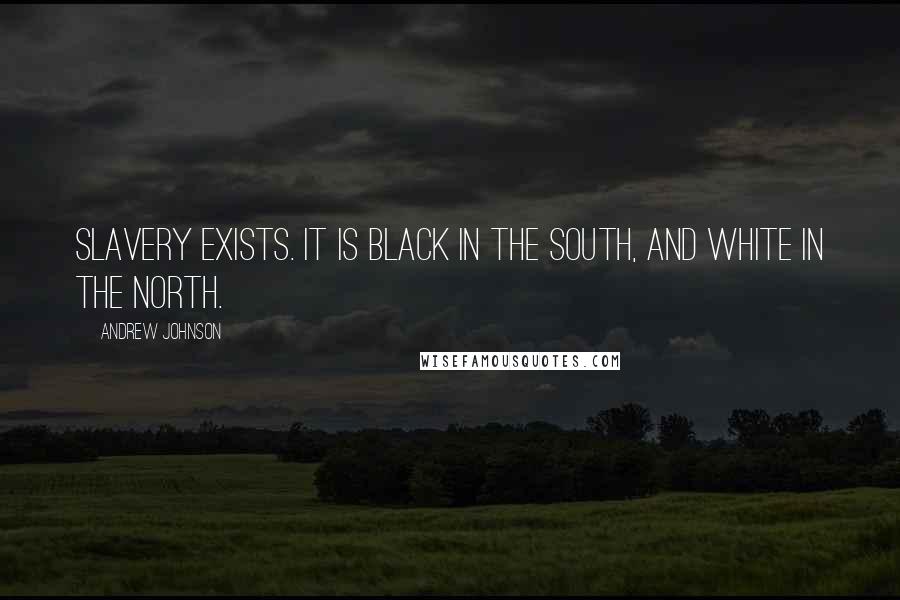 Andrew Johnson Quotes: Slavery exists. It is black in the South, and white in the North.