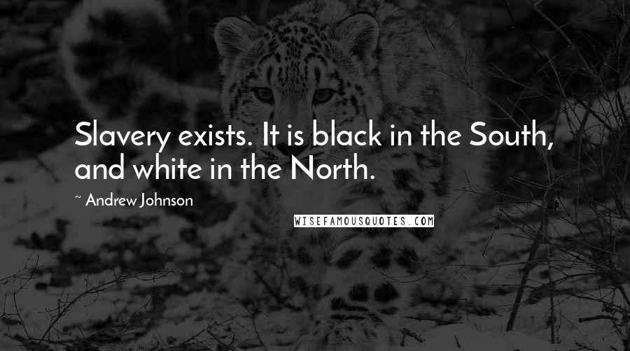 Andrew Johnson Quotes: Slavery exists. It is black in the South, and white in the North.