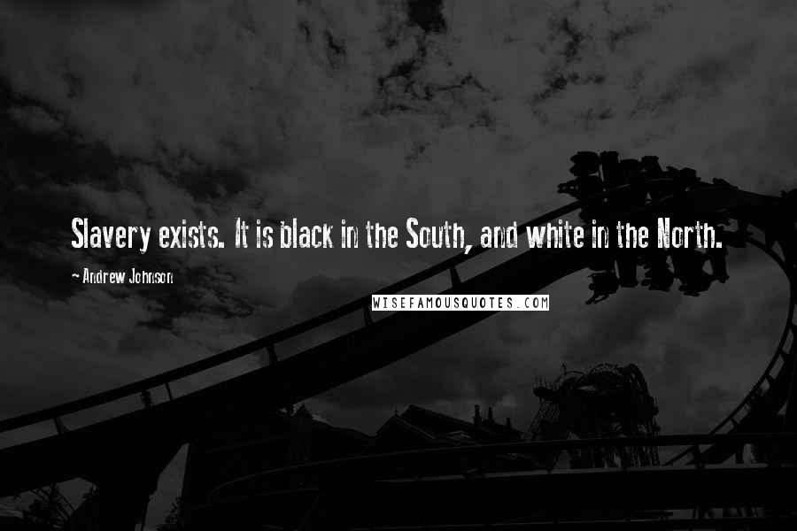 Andrew Johnson Quotes: Slavery exists. It is black in the South, and white in the North.