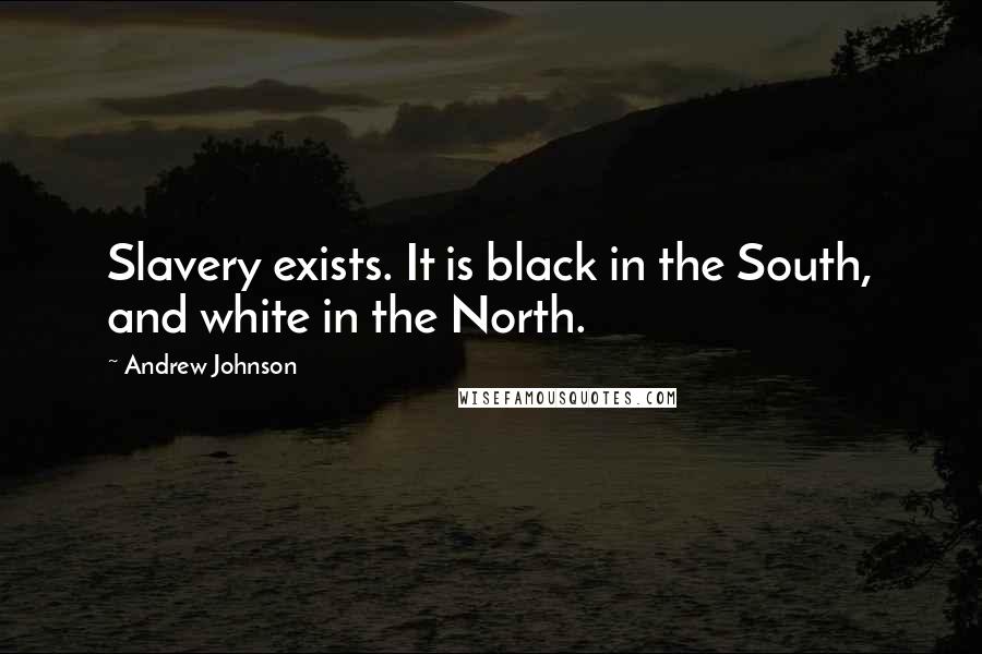 Andrew Johnson Quotes: Slavery exists. It is black in the South, and white in the North.