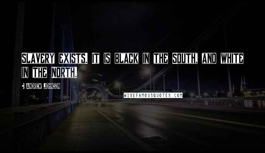 Andrew Johnson Quotes: Slavery exists. It is black in the South, and white in the North.