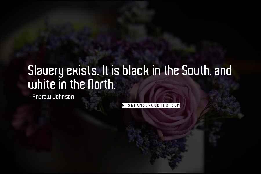 Andrew Johnson Quotes: Slavery exists. It is black in the South, and white in the North.