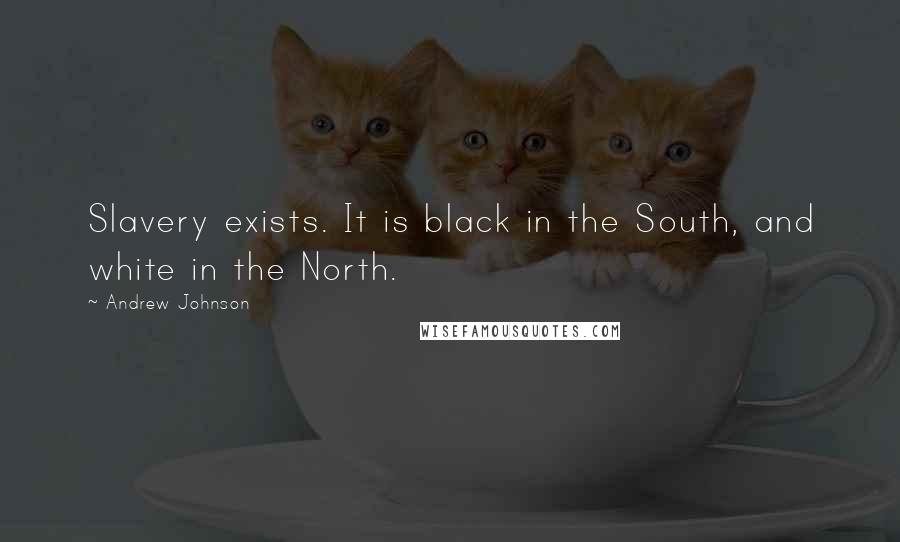 Andrew Johnson Quotes: Slavery exists. It is black in the South, and white in the North.