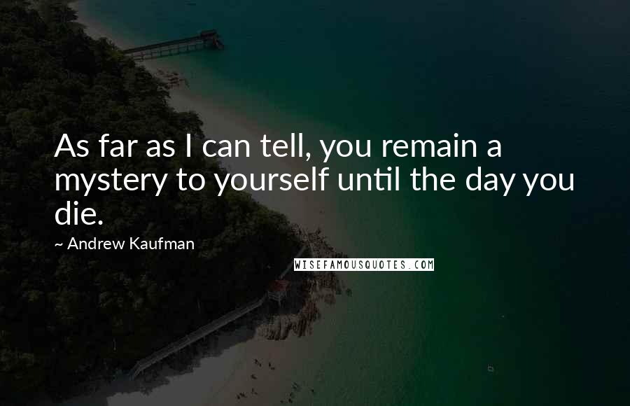 Andrew Kaufman Quotes: As far as I can tell, you remain a mystery to yourself until the day you die.