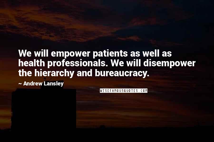 Andrew Lansley Quotes: We will empower patients as well as health professionals. We will disempower the hierarchy and bureaucracy.