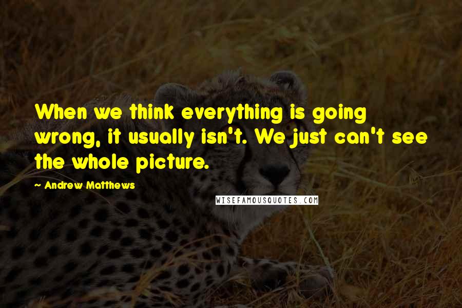 Andrew Matthews Quotes: When we think everything is going wrong, it usually isn't. We just can't see the whole picture.