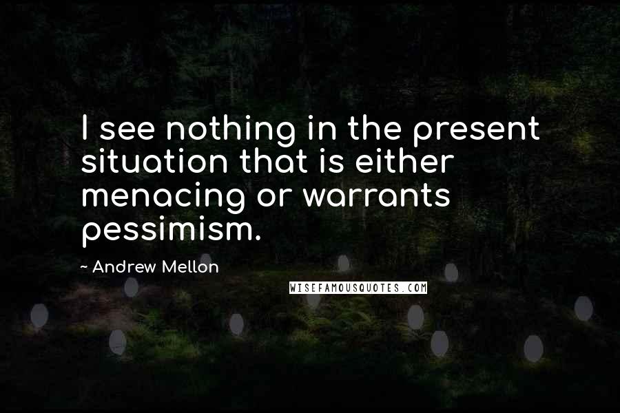 Andrew Mellon Quotes: I see nothing in the present situation that is either menacing or warrants pessimism.