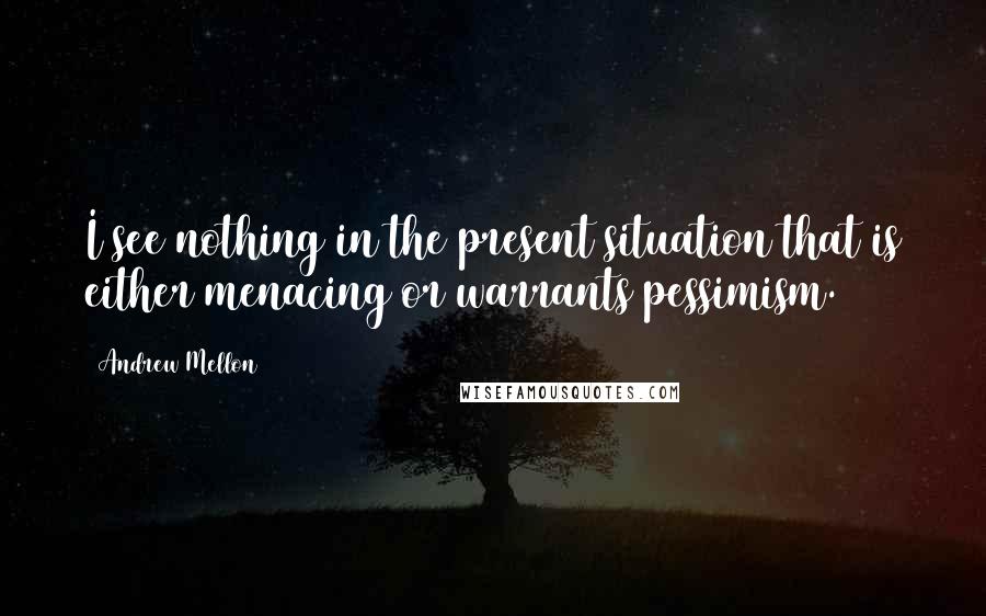 Andrew Mellon Quotes: I see nothing in the present situation that is either menacing or warrants pessimism.