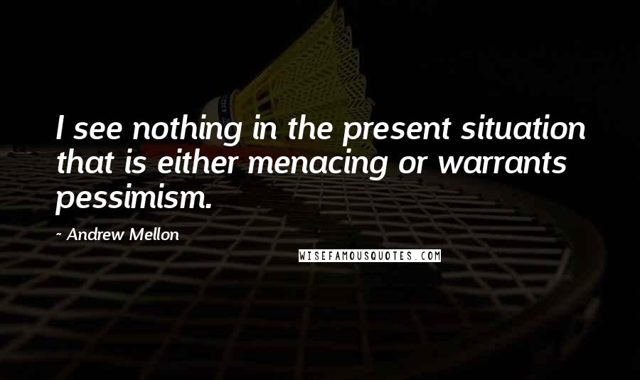Andrew Mellon Quotes: I see nothing in the present situation that is either menacing or warrants pessimism.