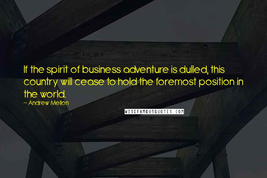 Andrew Mellon Quotes: If the spirit of business adventure is dulled, this country will cease to hold the foremost position in the world.