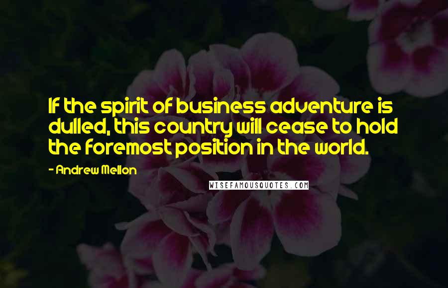 Andrew Mellon Quotes: If the spirit of business adventure is dulled, this country will cease to hold the foremost position in the world.