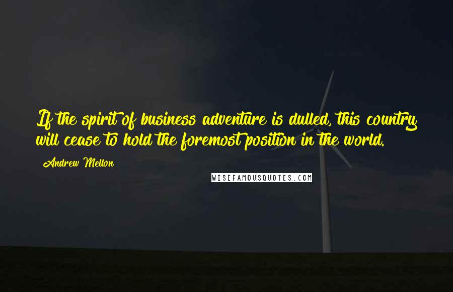 Andrew Mellon Quotes: If the spirit of business adventure is dulled, this country will cease to hold the foremost position in the world.