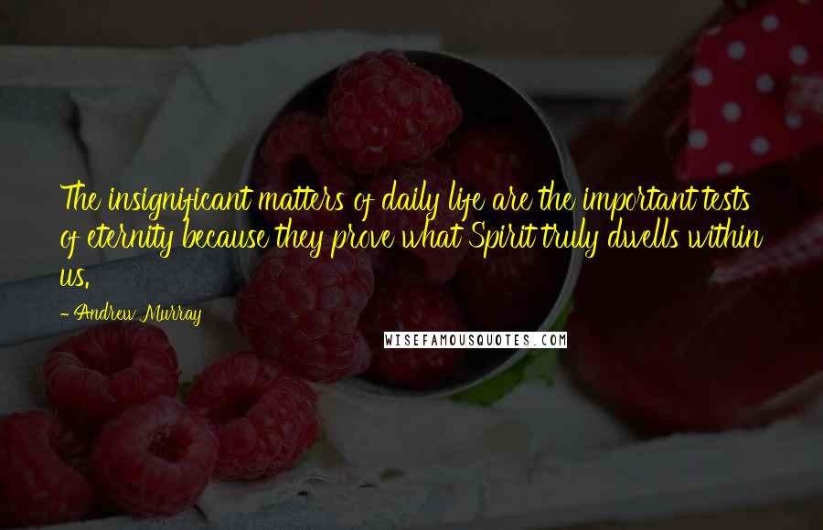 Andrew Murray Quotes: The insignificant matters of daily life are the important tests of eternity because they prove what Spirit truly dwells within us.