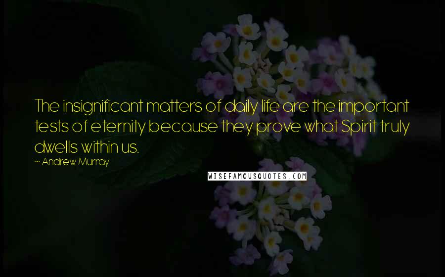 Andrew Murray Quotes: The insignificant matters of daily life are the important tests of eternity because they prove what Spirit truly dwells within us.