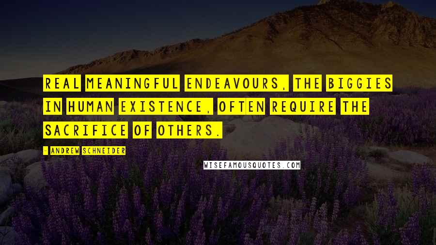 Andrew Schneider Quotes: Real meaningful endeavours, the biggies in human existence, often require the sacrifice of others.