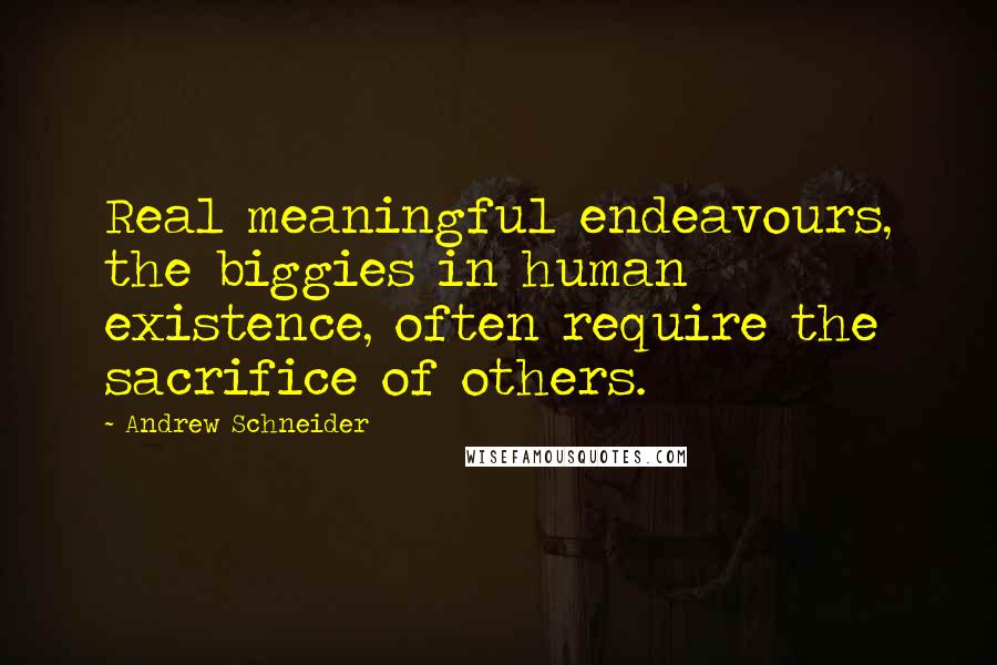 Andrew Schneider Quotes: Real meaningful endeavours, the biggies in human existence, often require the sacrifice of others.