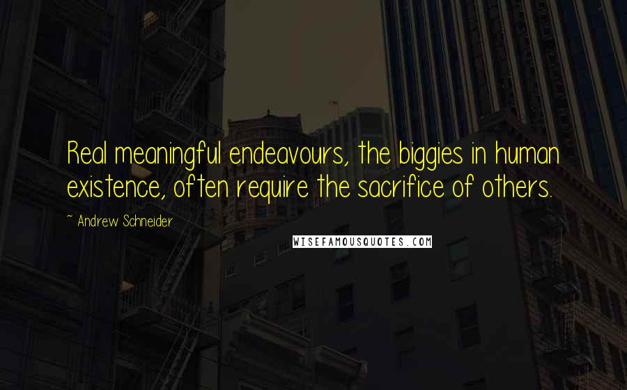 Andrew Schneider Quotes: Real meaningful endeavours, the biggies in human existence, often require the sacrifice of others.