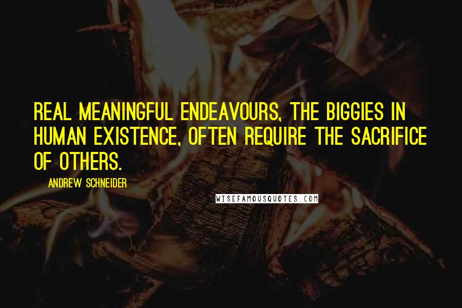 Andrew Schneider Quotes: Real meaningful endeavours, the biggies in human existence, often require the sacrifice of others.