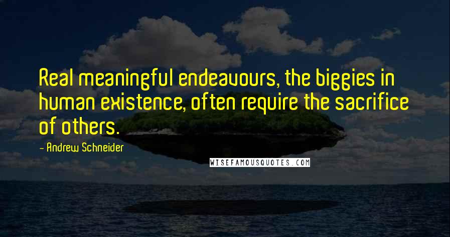 Andrew Schneider Quotes: Real meaningful endeavours, the biggies in human existence, often require the sacrifice of others.