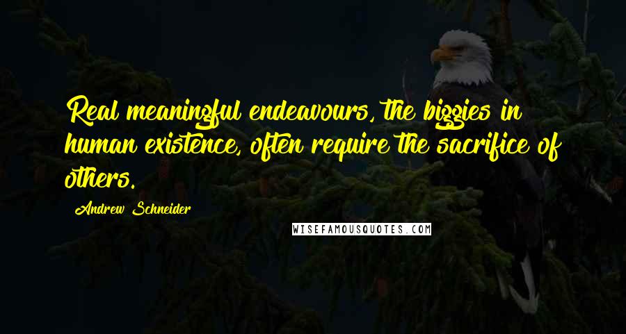 Andrew Schneider Quotes: Real meaningful endeavours, the biggies in human existence, often require the sacrifice of others.