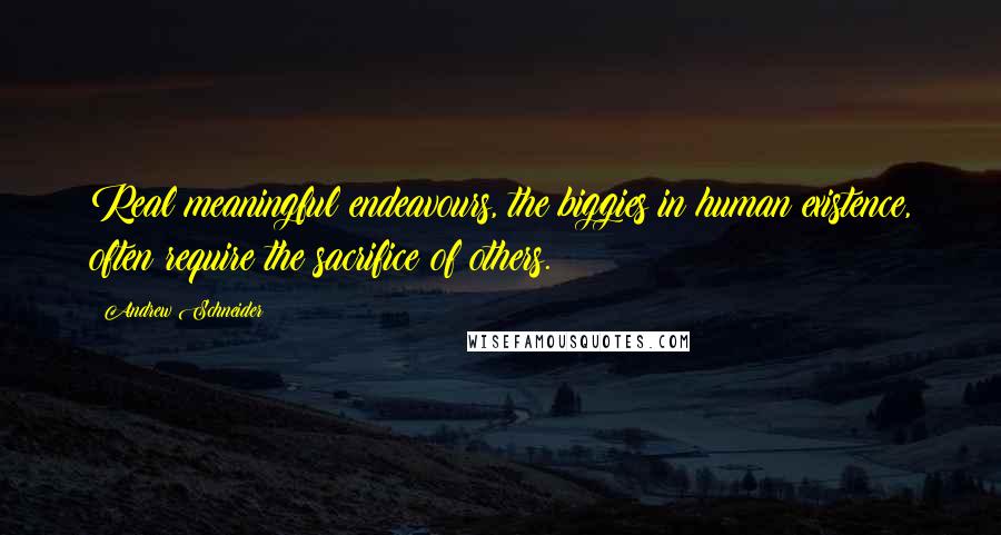 Andrew Schneider Quotes: Real meaningful endeavours, the biggies in human existence, often require the sacrifice of others.