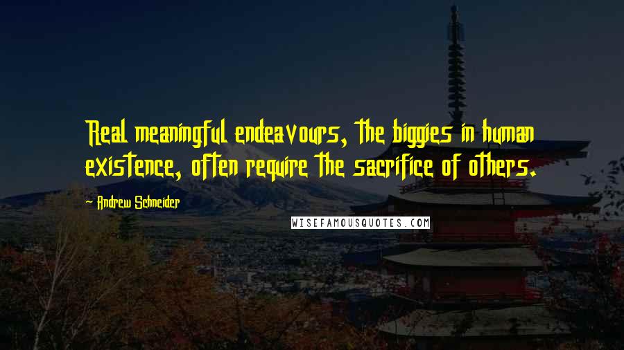 Andrew Schneider Quotes: Real meaningful endeavours, the biggies in human existence, often require the sacrifice of others.