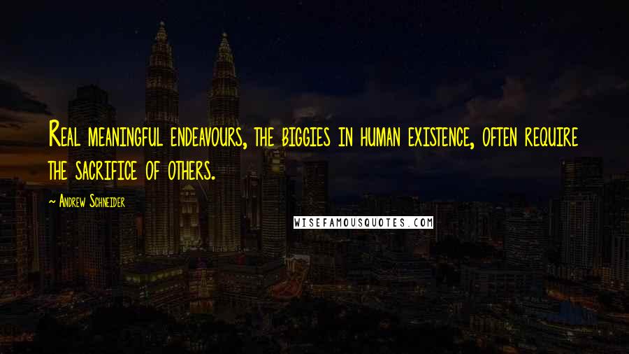 Andrew Schneider Quotes: Real meaningful endeavours, the biggies in human existence, often require the sacrifice of others.