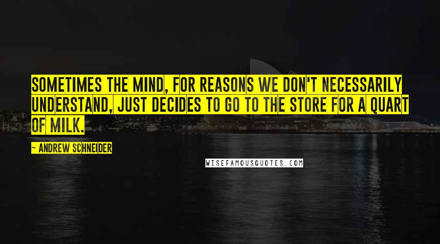 Andrew Schneider Quotes: Sometimes the mind, for reasons we don't necessarily understand, just decides to go to the store for a quart of milk.