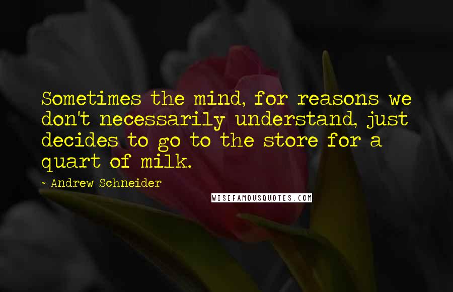 Andrew Schneider Quotes: Sometimes the mind, for reasons we don't necessarily understand, just decides to go to the store for a quart of milk.