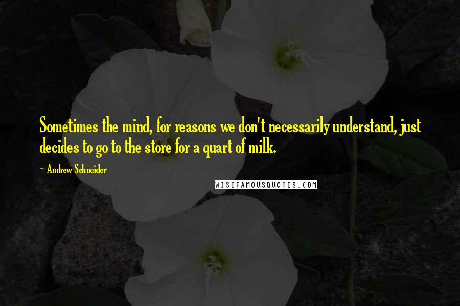 Andrew Schneider Quotes: Sometimes the mind, for reasons we don't necessarily understand, just decides to go to the store for a quart of milk.