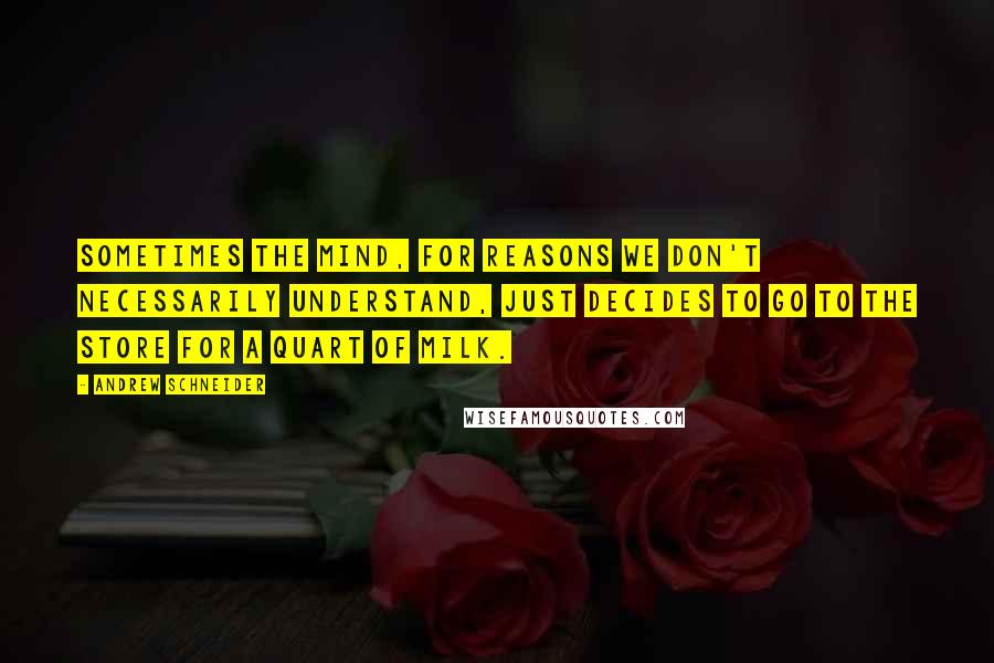 Andrew Schneider Quotes: Sometimes the mind, for reasons we don't necessarily understand, just decides to go to the store for a quart of milk.