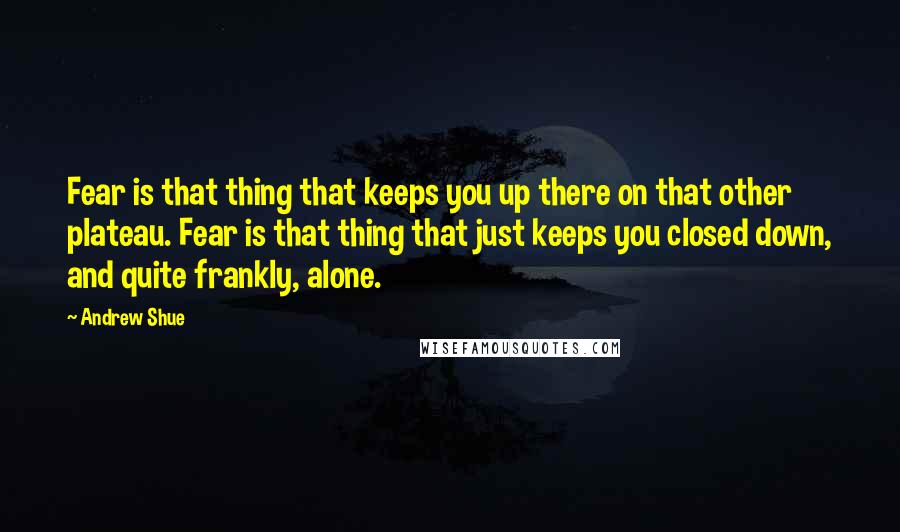 Andrew Shue Quotes: Fear is that thing that keeps you up there on that other plateau. Fear is that thing that just keeps you closed down, and quite frankly, alone.