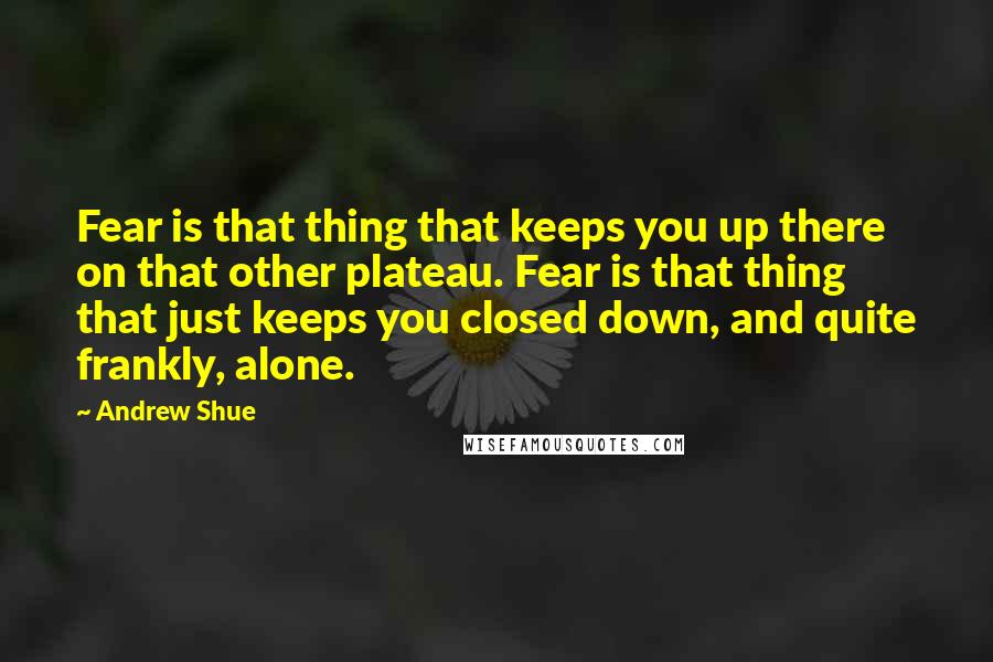 Andrew Shue Quotes: Fear is that thing that keeps you up there on that other plateau. Fear is that thing that just keeps you closed down, and quite frankly, alone.