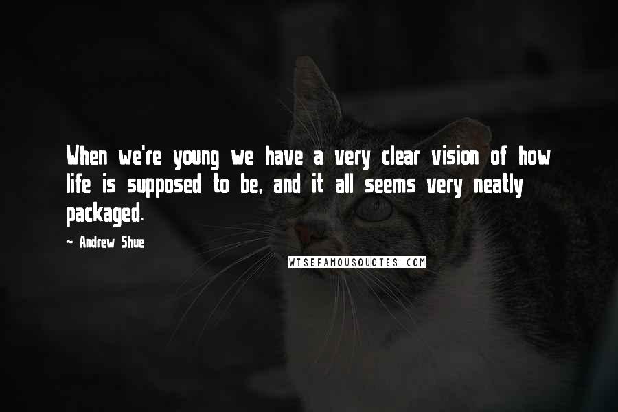 Andrew Shue Quotes: When we're young we have a very clear vision of how life is supposed to be, and it all seems very neatly packaged.