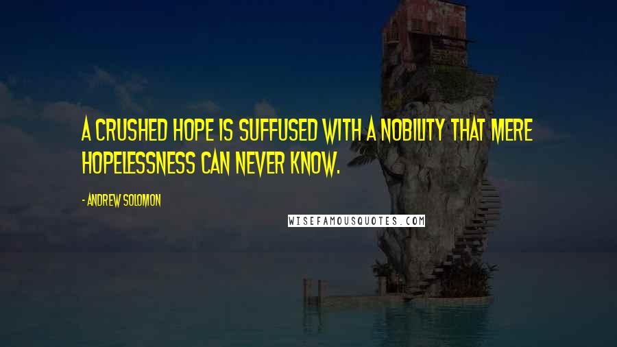 Andrew Solomon Quotes: A crushed hope is suffused with a nobility that mere hopelessness can never know.