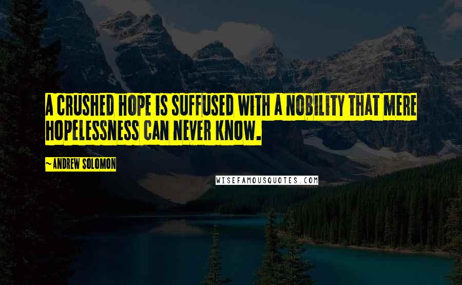 Andrew Solomon Quotes: A crushed hope is suffused with a nobility that mere hopelessness can never know.