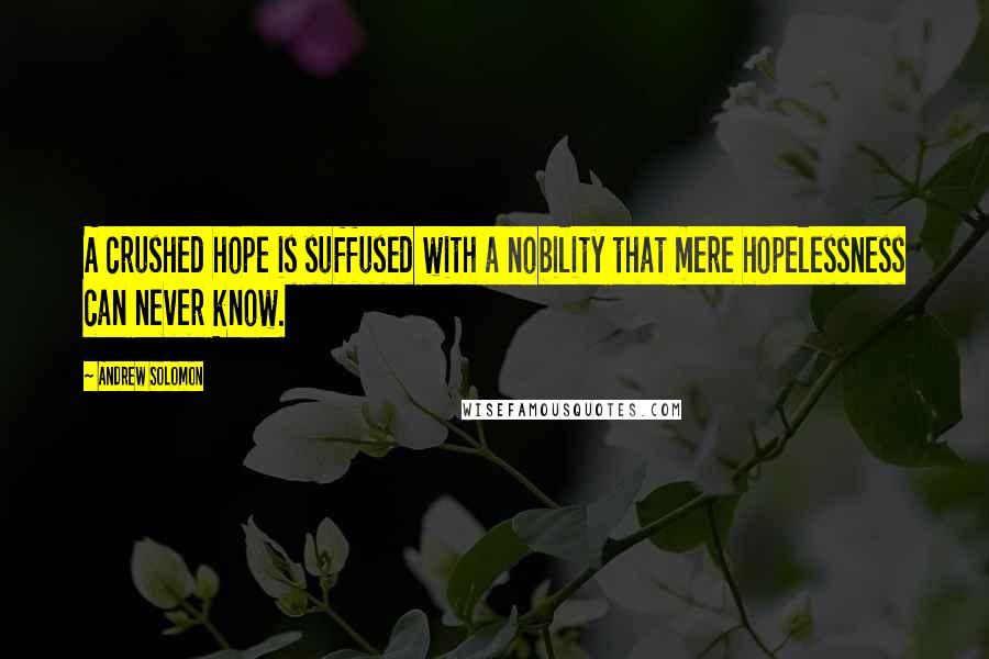 Andrew Solomon Quotes: A crushed hope is suffused with a nobility that mere hopelessness can never know.