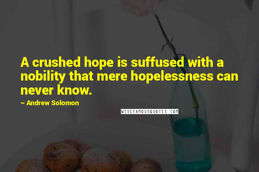 Andrew Solomon Quotes: A crushed hope is suffused with a nobility that mere hopelessness can never know.