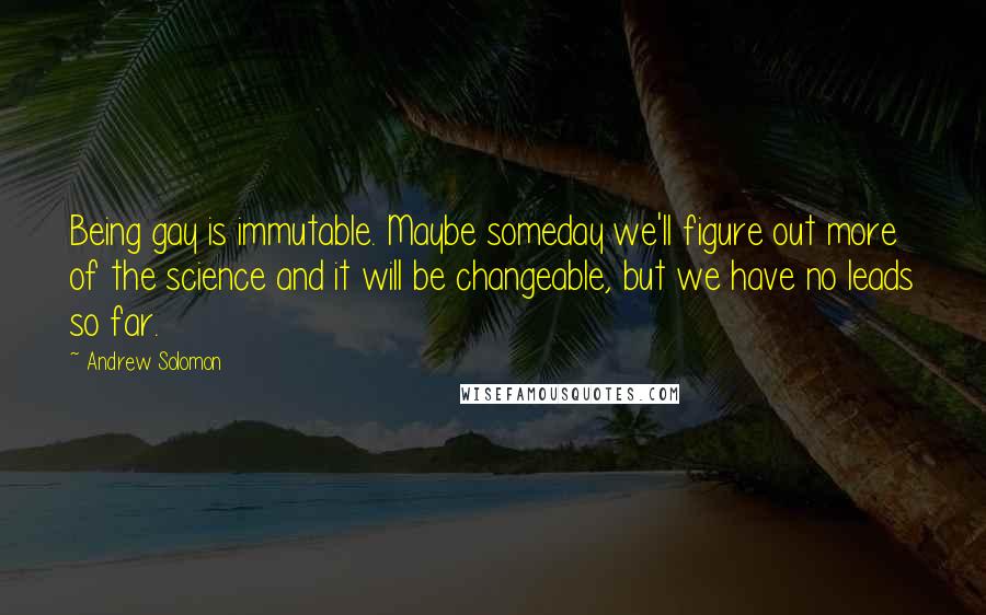 Andrew Solomon Quotes: Being gay is immutable. Maybe someday we'll figure out more of the science and it will be changeable, but we have no leads so far.