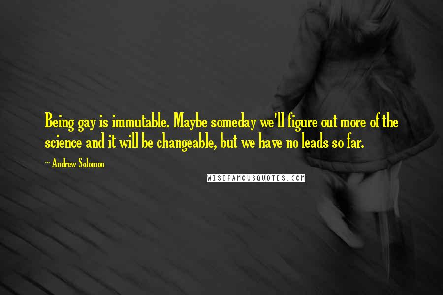 Andrew Solomon Quotes: Being gay is immutable. Maybe someday we'll figure out more of the science and it will be changeable, but we have no leads so far.