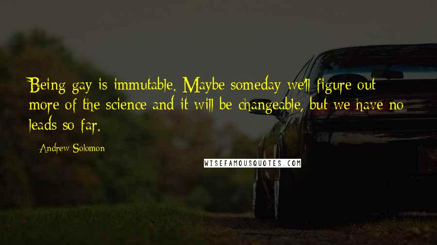 Andrew Solomon Quotes: Being gay is immutable. Maybe someday we'll figure out more of the science and it will be changeable, but we have no leads so far.