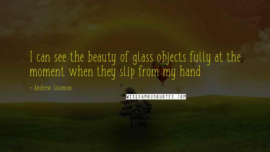 Andrew Solomon Quotes: I can see the beauty of glass objects fully at the moment when they slip from my hand