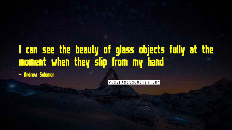 Andrew Solomon Quotes: I can see the beauty of glass objects fully at the moment when they slip from my hand